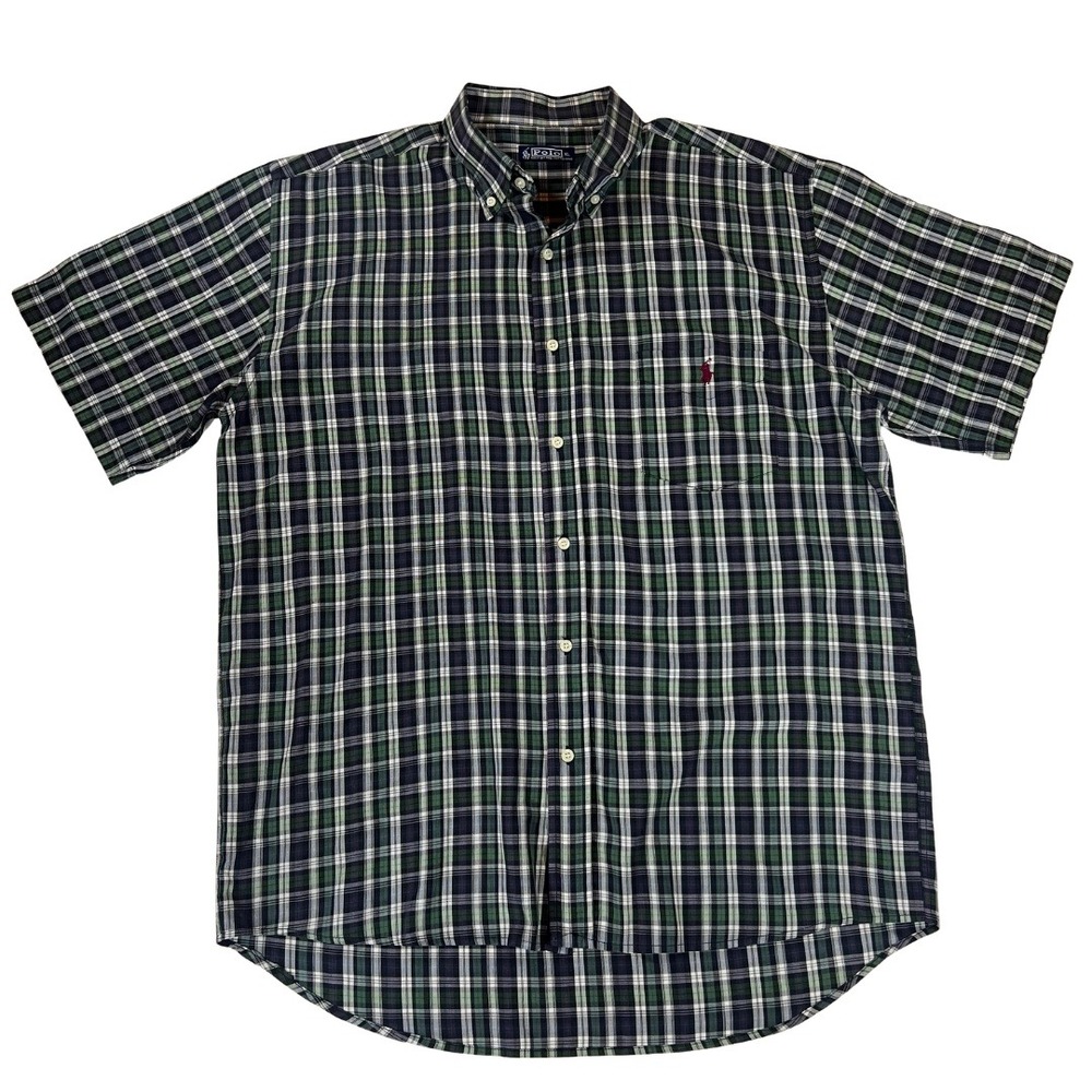 Polo Ralph Lauren Mens XL Green Plaid Short Sleeve Button Down Shirt Pony Logo‎